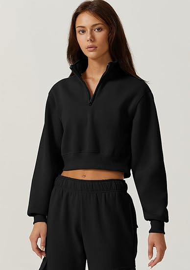 Women's Half Zip Cropped Sweatshirt & Baggy Sweatpants Set