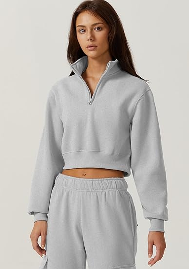 Women's Half Zip Cropped Sweatshirt & Baggy Sweatpants Set
