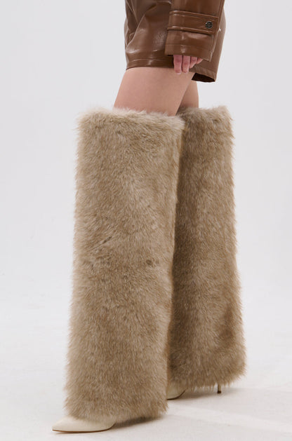 Bone Thigh High Fur Luxe Boot
