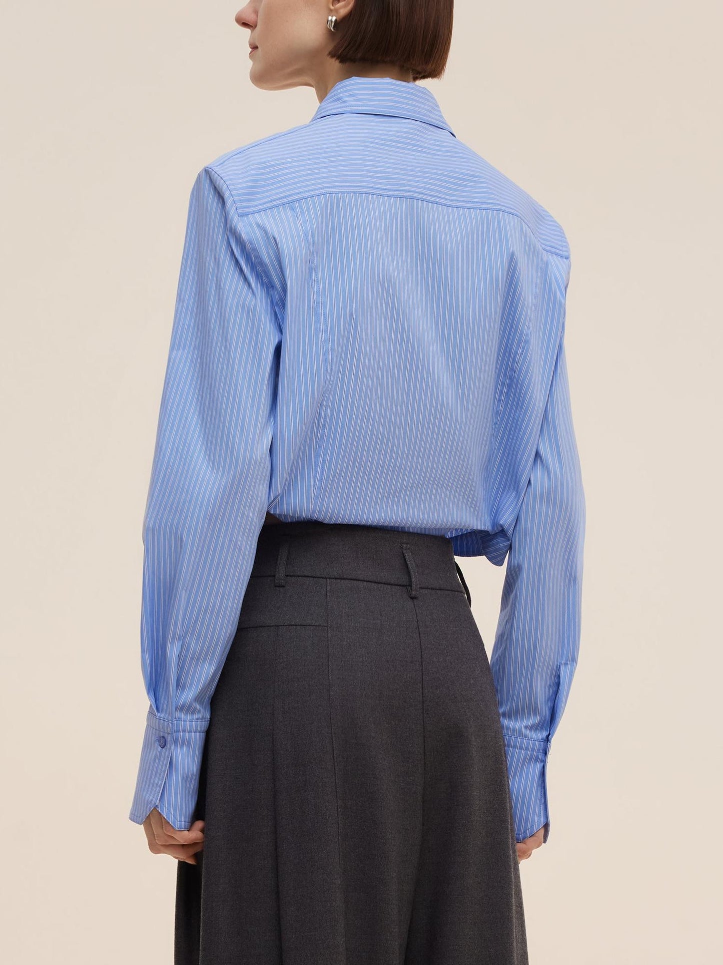 Blue And White Stripe Women Long Sleeve Shirt