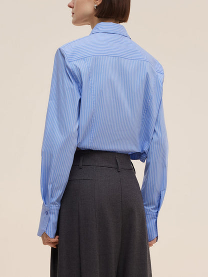 Blue And White Stripe Women Long Sleeve Shirt