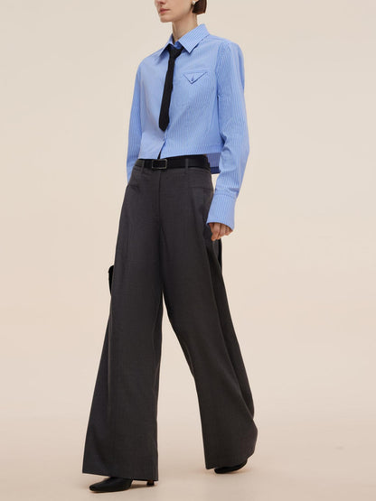 Blue And White Stripe Women Long Sleeve Shirt