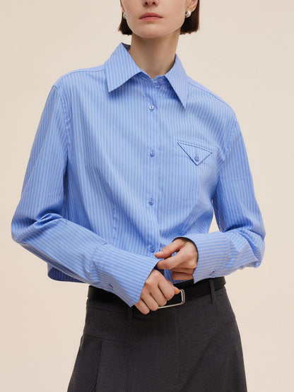 Blue And White Stripe Women Long Sleeve Shirt