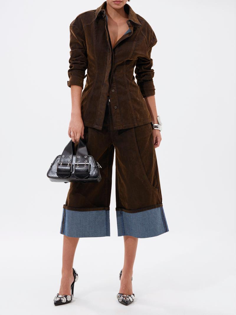 Fall Vibes Velvet Denim Button Down & Denim Bermuda Short Set