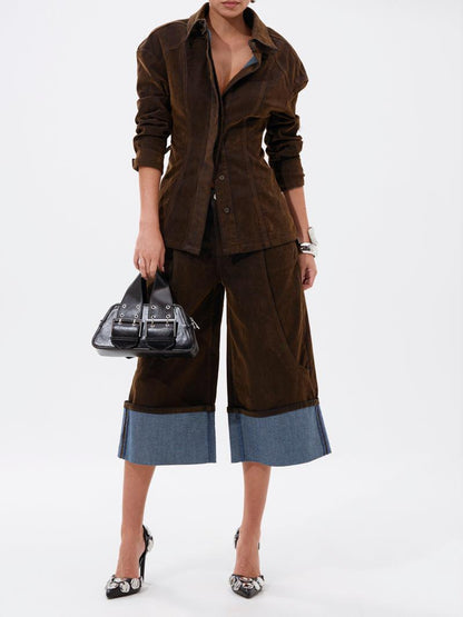 Fall Vibes Velvet Denim Button Down & Denim Bermuda Short Set