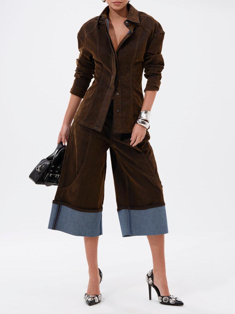 Fall Vibes Velvet Denim Button Down & Denim Bermuda Short Set