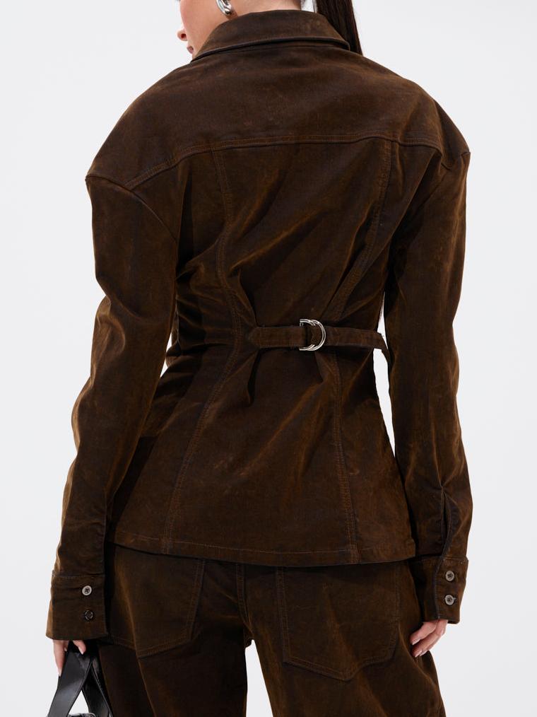 Fall Vibes Velvet Denim Button Down & Denim Bermuda Short Set