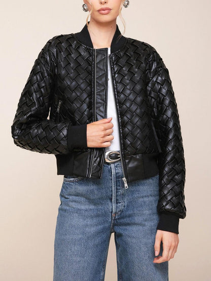 Woven Faux-Ever Leather Bomber Jacket