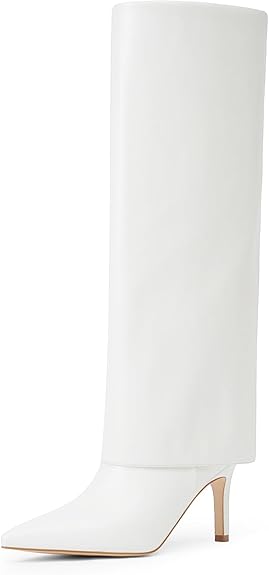 Knee High Boots Women Fold Over Pointed Toe Stiletto Boots