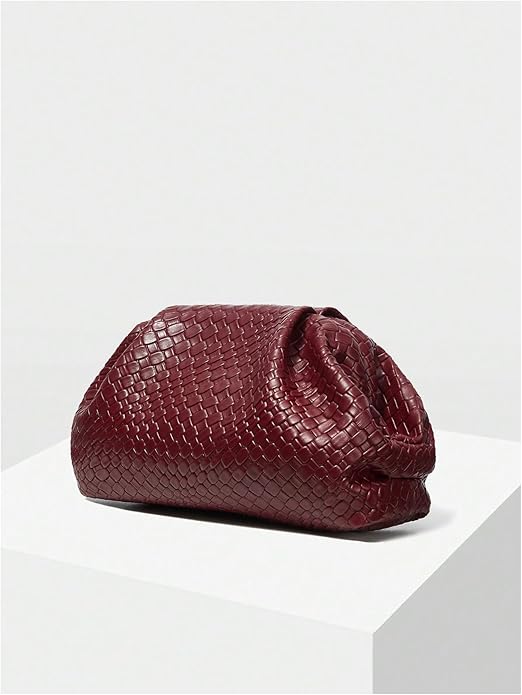 Woven Dumpling Faux PU Leather Clutch Purse Bag