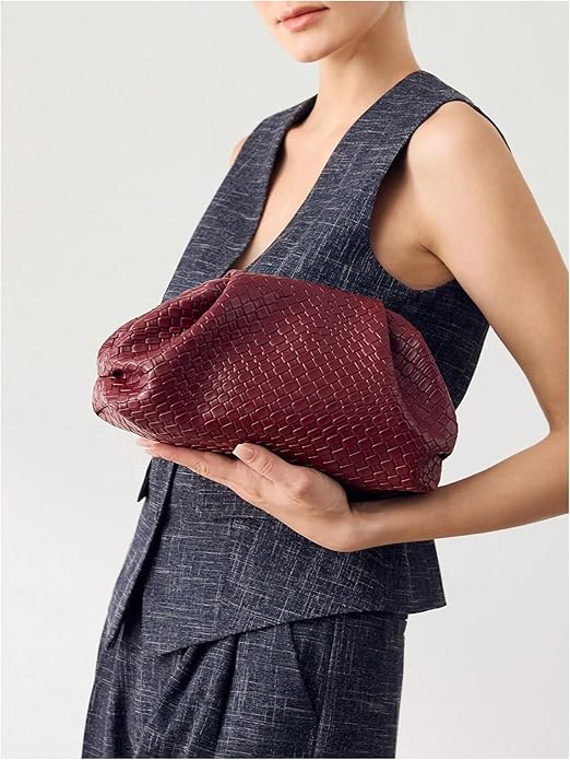 Woven Dumpling Faux PU Leather Clutch Purse Bag
