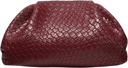 Woven Dumpling Faux PU Leather Clutch Purse Bag