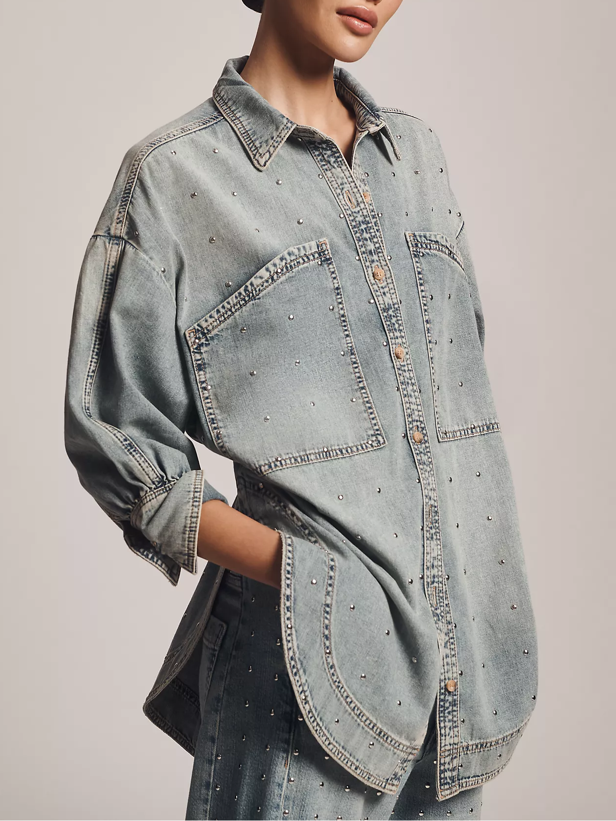 Studded Denim Buttondown Shirt