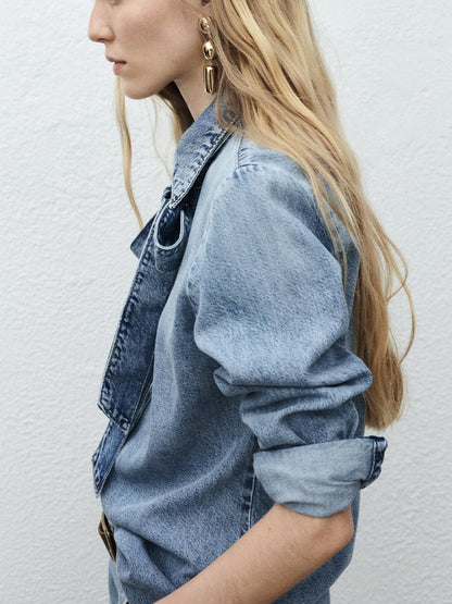 Denim Shirt With Bow