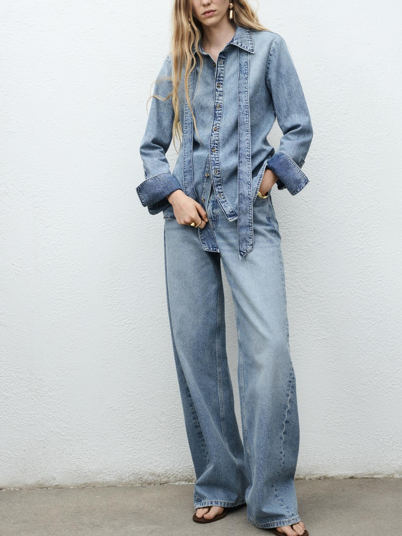 Denim Shirt With Bow