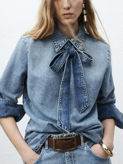 Denim Shirt With Bow