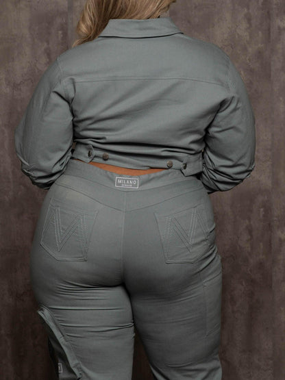 Cropped Utility Jacket & Pants Set