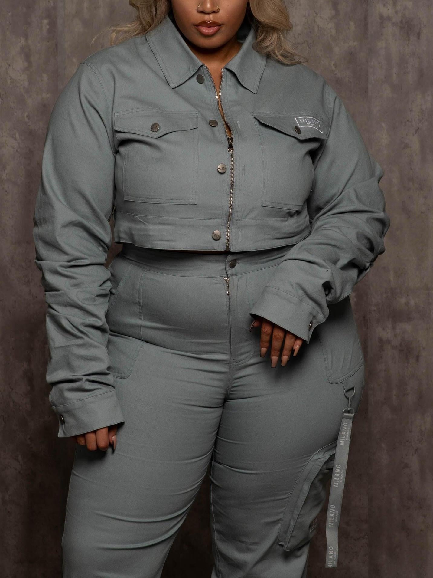 Cropped Utility Jacket & Pants Set