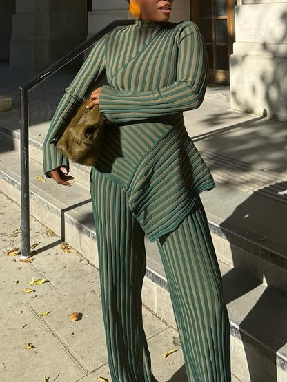 Striped Asymmetrical Peplum Two-Piece Set