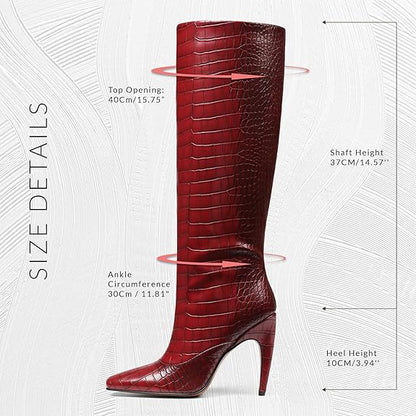 Knee High Boots for Women Wide Calf Suede Square Toe Pull On Long Boots