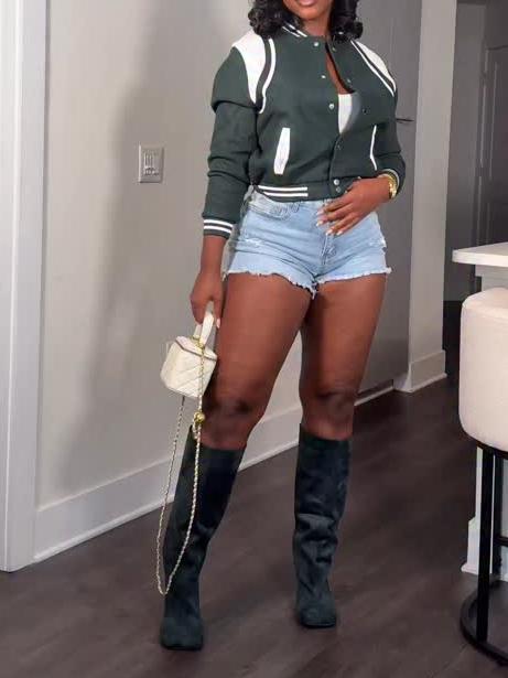 Womens Bomber Varsity Jacket Baseball Outerwear