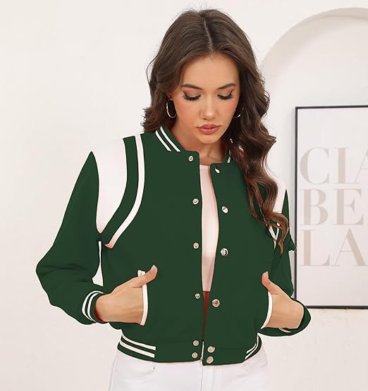 Womens Bomber Varsity Jacket Baseball Outerwear