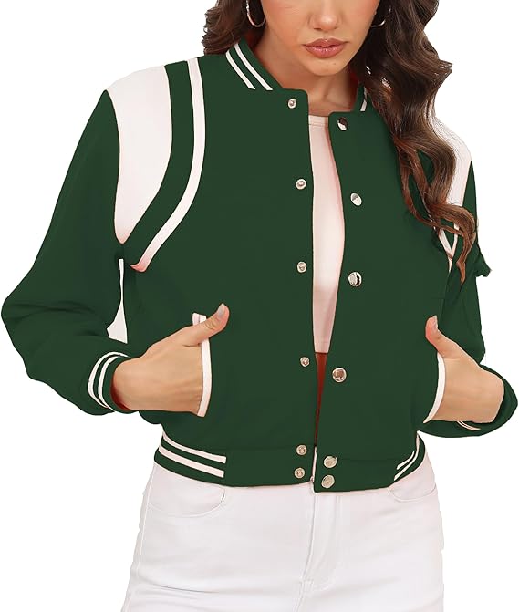 Womens Bomber Varsity Jacket Baseball Outerwear
