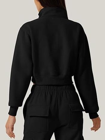 Half Zip Crop Sweatshirt High Neck Long Sleeve Pullover