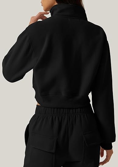 Half Zip Crop Sweatshirt High Neck Long Sleeve Pullover