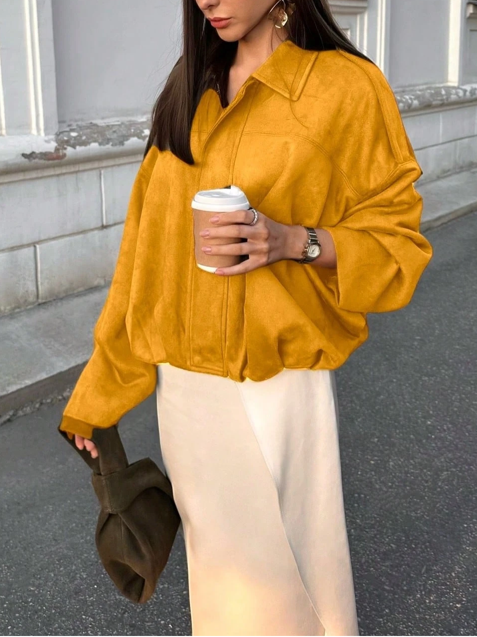 Street Fashion Turndown Collar Vintage Long Sleeve Zipper Jacket