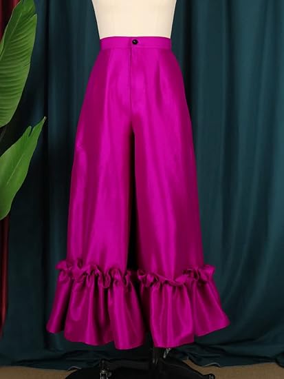 Shiny High Waist Flare Pants Wide Leg Bell Bottoms Trousers