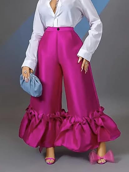 Shiny High Waist Flare Pants Wide Leg Bell Bottoms Trousers