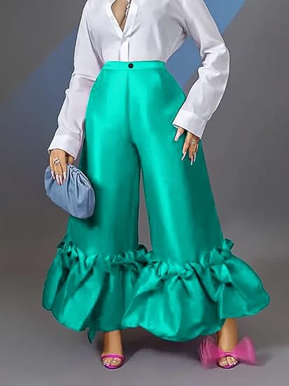 Shiny High Waist Flare Pants Wide Leg Bell Bottoms Trousers