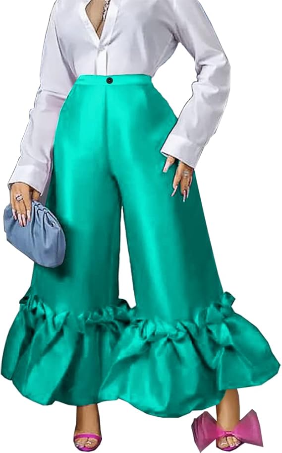 Shiny High Waist Flare Pants Wide Leg Bell Bottoms Trousers