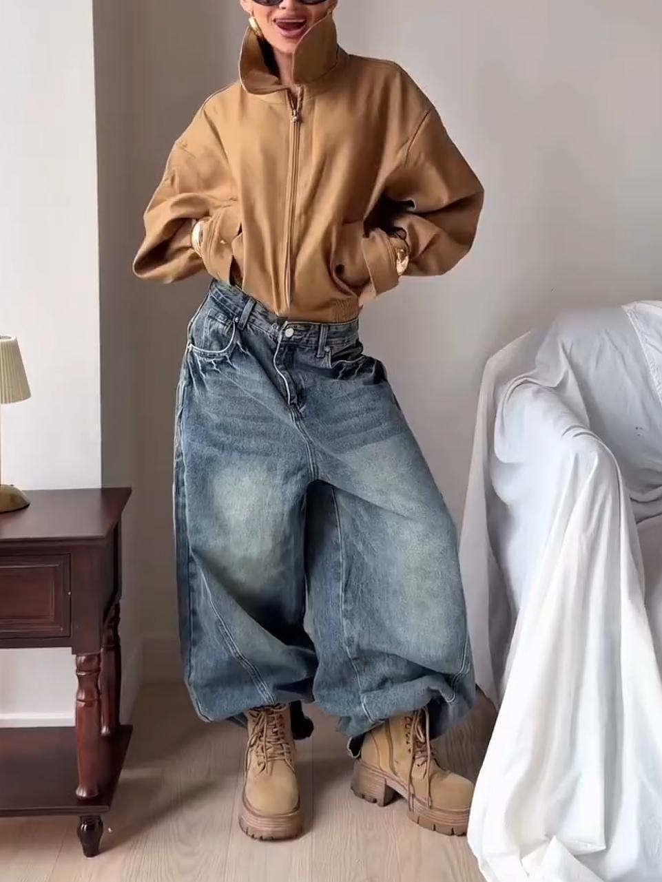 Cropped High Neck Zip-Up Bomber Jacket