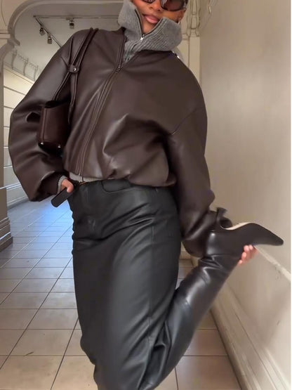 Faux Leather Zip Jacket