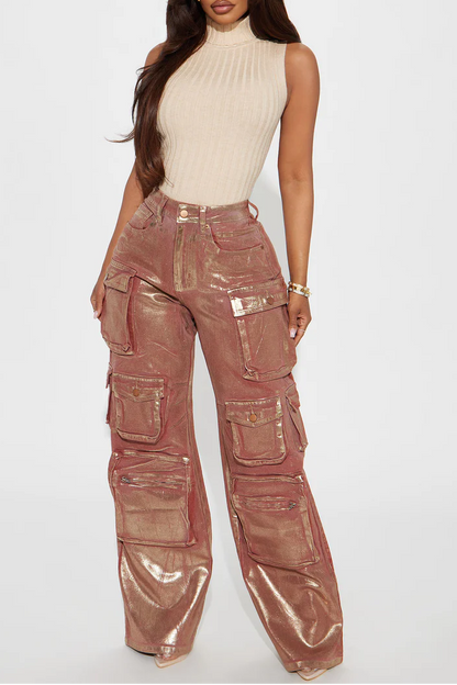 Foil Baggy Cargo Jeans