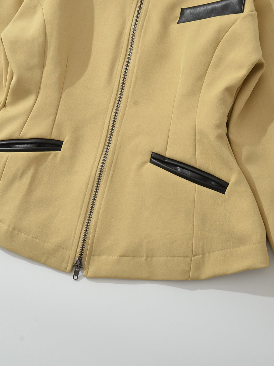 Vintage Zip Contrast Collar Jacket