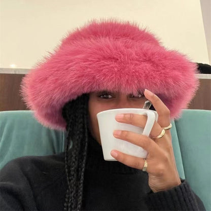 Faux Fox Fur Plush Fisherman Hat