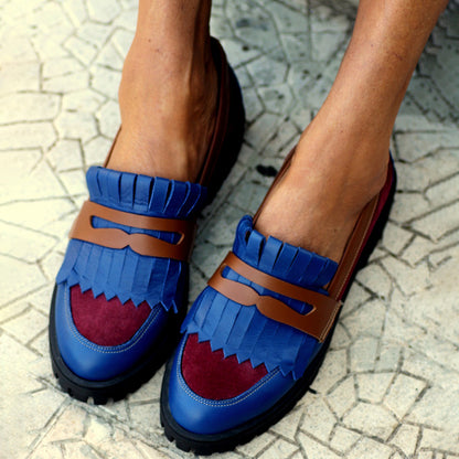 Color Block Fringed Platform Loafers