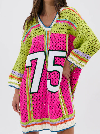 Color Block Crochet Jersey Dress