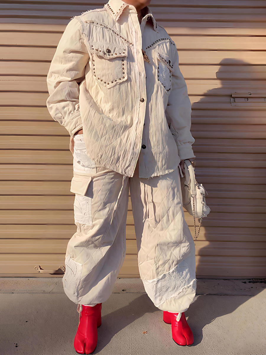 Rivet Trim Fashion Two Pieces Set