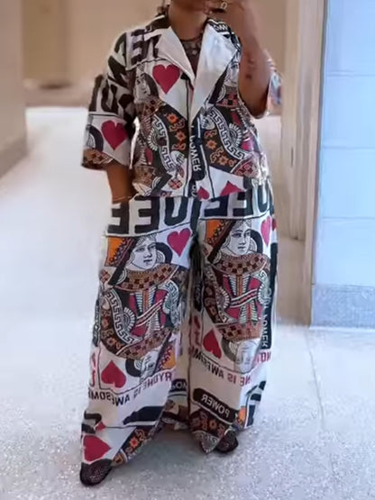 Poker Print Loose Two Pieces Set