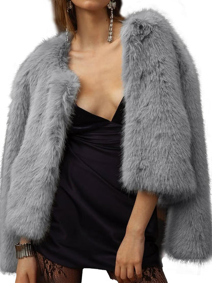 Solid Loose Faux Fur Coat