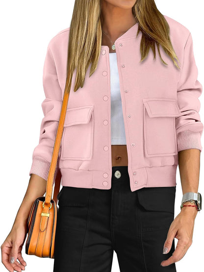 Fashion Thread Double Pocket Cropped Bomber Jacket
