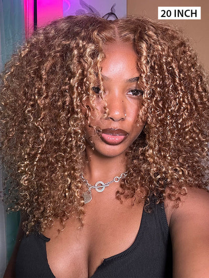 Glueless Highlights Ombre Hair Pre-cut HD Lace Kinky Curly Wig