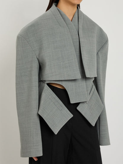 Stand Collar Cut-out Asymmetric Hem Jacket