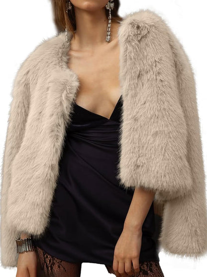 Solid Loose Faux Fur Coat