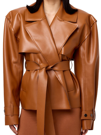 PU Faux Leather Crop Trench Jacket