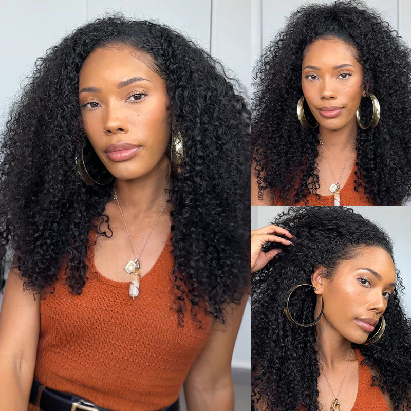 [HALF WIG] Coily Curly Half Wig Seamless Kinky Curly Flip Over Wig Beginner Friendly